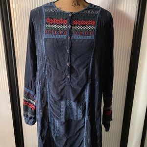 Johnny Was 100% cupra rayon dress/tunic high/low. Embroidery throughout. Beauty.